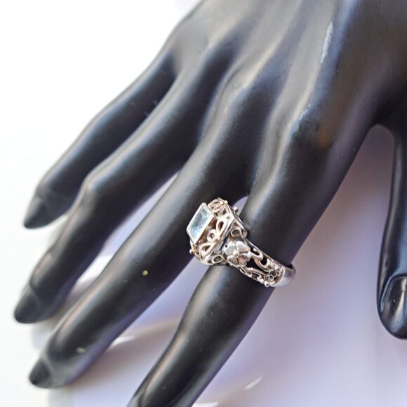 Antique Art Deco Vintage Gold Gilt Sterling Blue Topaz Square Stone Ring Size 6 - Picture 2 of 3